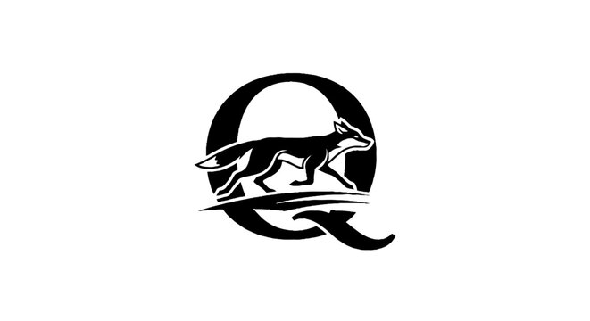 Stylized Letter Q with Running Wolf Design.