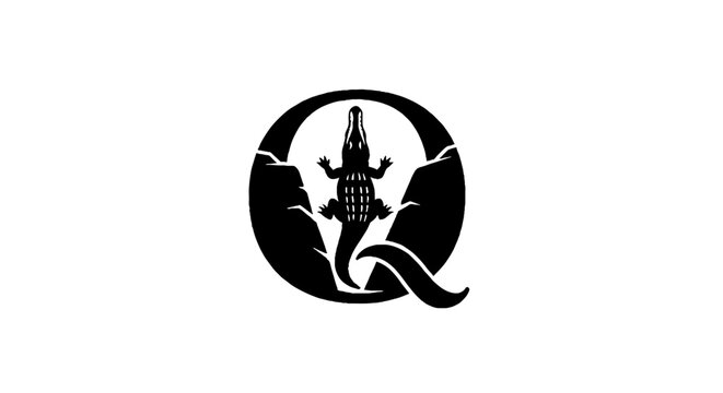 Black and white lizard logo design with circular frame.