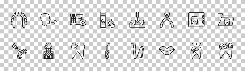 outline dentist icons set - maxilla, breath, radiograph, holed tooth. editable vector for web and mobile ui © IconArt