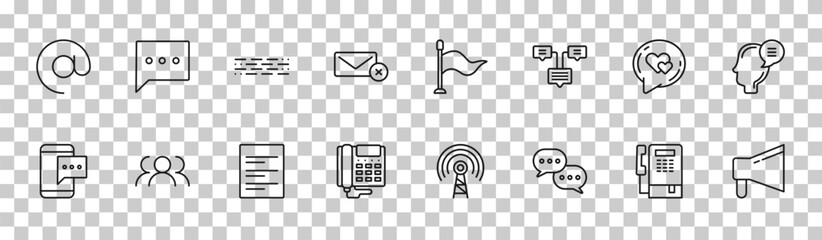 outline communication icons set - arroba, chat bubble, i love you, bullhorn. editable vector for web and mobile ui © IconArt