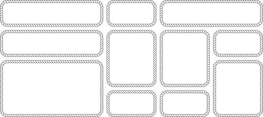 Set of rope frames, nautical style borders, collection of rectangular frames with rope texture, vector illustration isolated on white background © MDMahmudul
