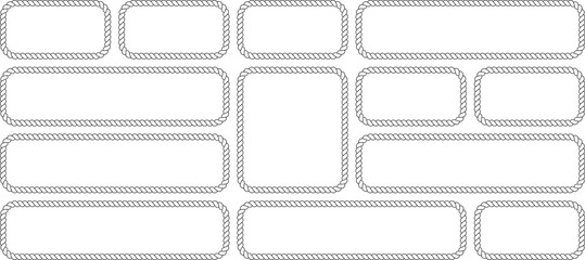 Set of nautical rope frames, rectangular borders with twisted cord texture, collection of various empty labels and signboards isolated on white background © MDMahmudul