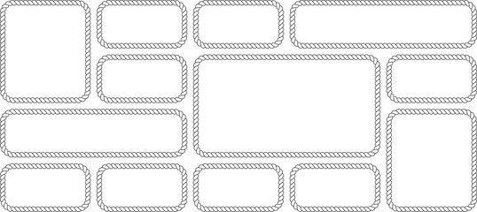 Set of nautical rope frames, collection of rectangular borders with twisted cord texture isolated on white background © MDMahmudul