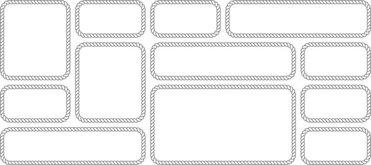 Set of rope frames, rectangular borders with nautical rope texture, collection of various empty vector frames isolated on white background © MDMahmudul