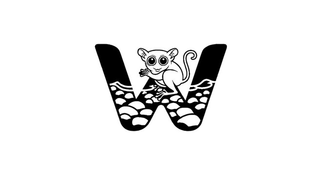 Illustrated letter W with cartoon lemur design.