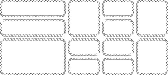 Set of nautical rope frames, rectangular borders with twisted cord texture, collection of various sizes of rope frames isolated on white background © MDMahmudul