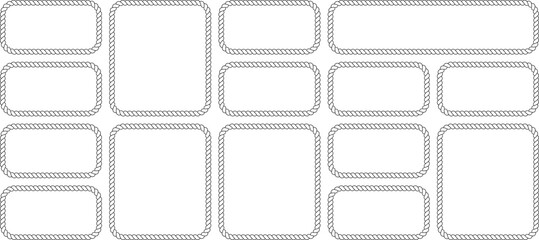 Set of various empty rope frames, nautical style border collection, decorative rectangular frames with rope texture, isolated on white background © MDMahmudul
