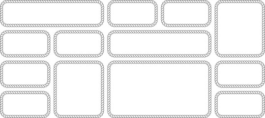 Set of nautical rope frames, rectangular borders with twisted rope texture, collection of various sizes of rope frames isolated on white background © MDMahmudul