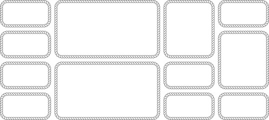 Set of rope frames, rectangular borders with nautical rope texture isolated on white background © MDMahmudul