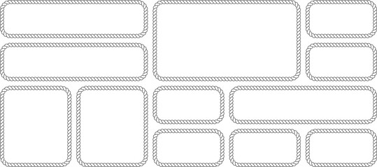 Set of nautical rope frames, collection of rectangular borders with twisted cord texture, vector illustration isolated on white background © MDMahmudul