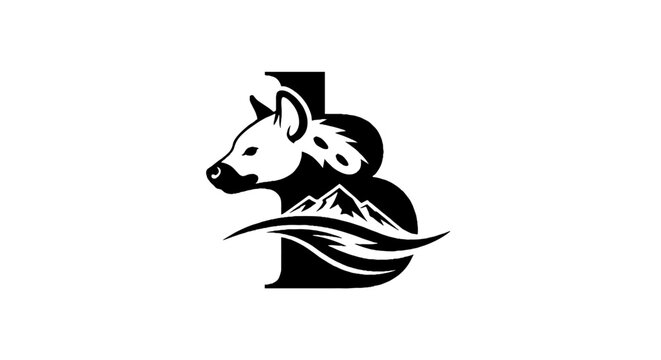 Stylized Wolf Head Logo with Mountain and Wave Design.