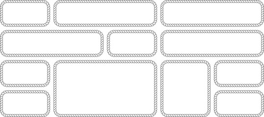 Set of nautical rope frames, collection of rectangular borders with twisted rope texture, decorative vector elements for marine design isolated on white background © MDMahmudul