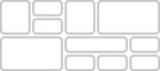 Set of various rectangular rope frames, nautical style border collection, decorative frames with twisted rope texture isolated on white background © MDMahmudul