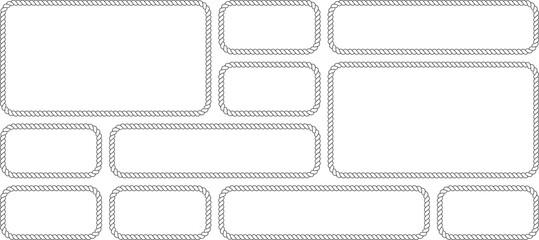 Set of rope frames, rectangular borders with nautical rope texture isolated on white background © MDMahmudul