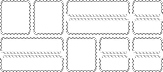 Set of rope frames, rectangular and square borders with nautical rope texture isolated on white background © MDMahmudul