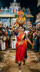 Obraz premium Karakattam, Karagattam, Karakattam dance, Karagattam dance, Tamil folk dance, Tamil Nadu culture, traditional Indian dance, folk performance, village festival, temple festival, folk artist, folk music