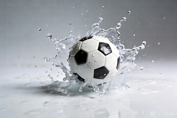 Naklejka premium Soccer ball splashing in water
