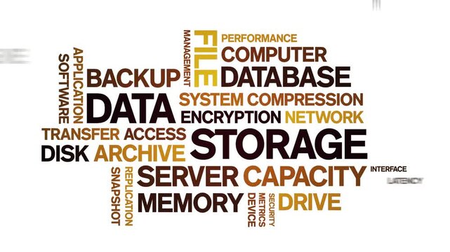 Data Storage animated word cloud-text design animation tag kinetic typography seamless loop.