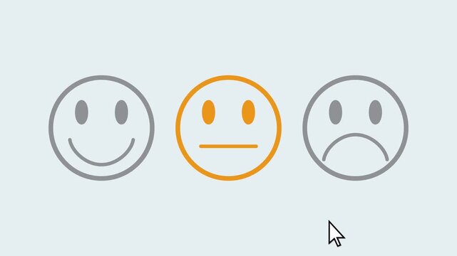 Video animation of a fictional website showing a mouse pointer clicking on a neutral button (neutral feedback) in a feedback survey. Business concept for online ratings.