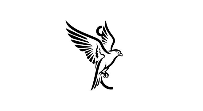 Elegant black and white eagle illustration soaring.
