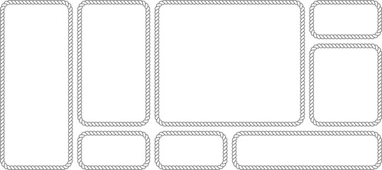 Set of rope frames, nautical border collection, decorative rectangular frames with twisted rope texture, vector illustration isolated on white background © MDMahmudul