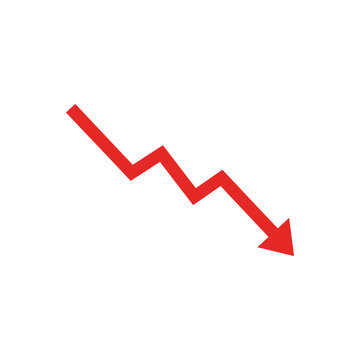 Red downward pointing zigzag arrow representing financial loss, negative market trends, or declining statistical data performance