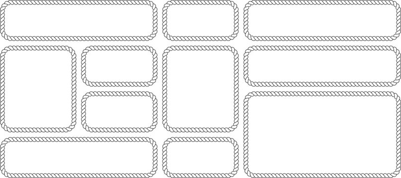 Set of rope frames, nautical border collection, vector illustration isolated on white background