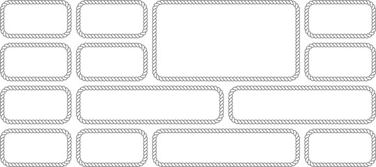 Set of rope frames, rectangular borders made of twisted nautical rope, collection of various sizes of rope frames isolated on white background © MDMahmudul