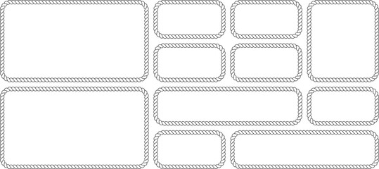 Set of nautical rope frames, collection of rectangular borders with twisted cord texture, vector design elements for maritime style invitations and labels © MDMahmudul