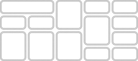 Set of rope frames, rectangular nautical borders with twisted cord texture, collection of blank vector labels isolated on white background © MDMahmudul