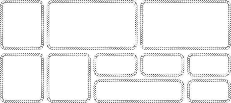 Set of rope frames, nautical border collection, vector illustration isolated on white background