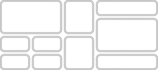 Set of rope frames, nautical border collection, rectangular and square rope shapes for photo or text, maritime decorative elements isolated on white background © MDMahmudul