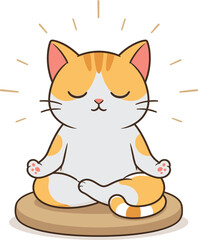 Obraz premium Meditating Cat Cartoon Illustration, Cute Zen Kitty and Mindfulness Concept