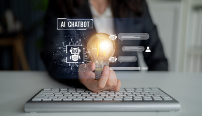 Fototapeta premium AI chatbot using prompt engineering and LLM deep learning delivers explainable generative AI for smarter, more efficient business support. Latch