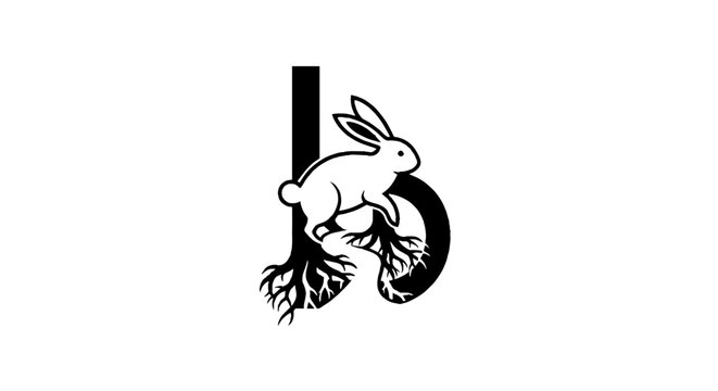Black and white rabbit and letter b logo design.
