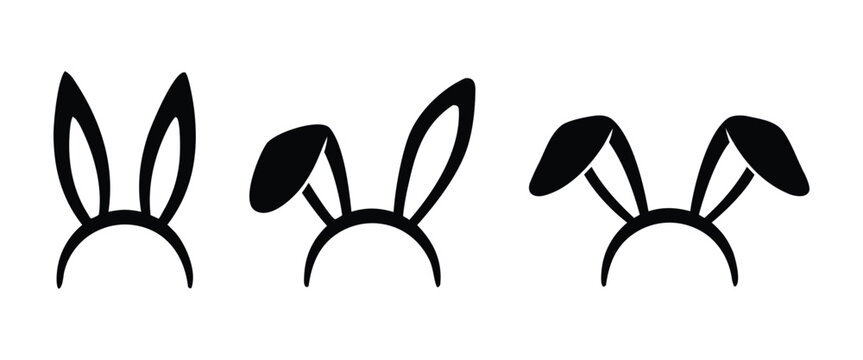 Easter Bunny Ears Icon Set &ndash; Cute Rabbit Ear Silhouettes, Outline Head Elements & Holiday Vector Collection