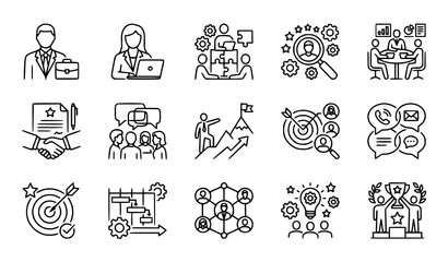 Fototapeta premium Teamwork and Human Resources Line Icon Set Business Vector Collection