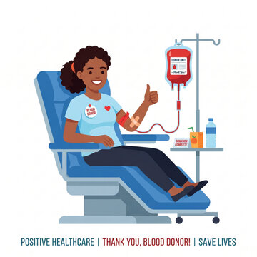 A smiling woman confidently donates blood, embodying a selfless act of kindness and contributing to life-saving healthcare, promoting community well-being and positive health initiatives