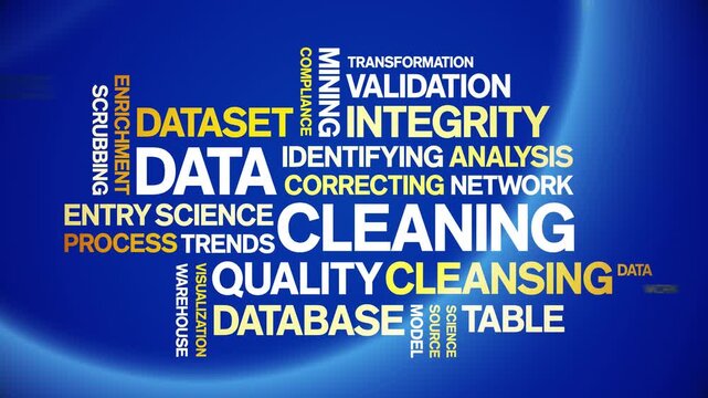 Data Cleaning animated word cloud-text design animation tag kinetic typography seamless loop.
