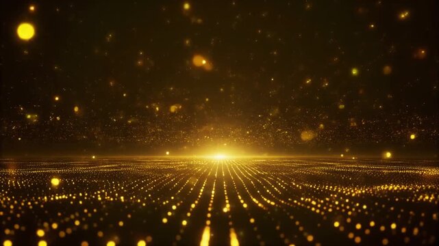 Golden particles stream toward radiant horizon, radiating resilience, clarity, and energy; a vivid emblem of cosmos, transformation, and imagination within digital light.