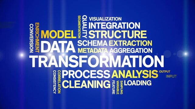 Data Transformation animated word cloud-text design animation tag kinetic typography seamless loop.