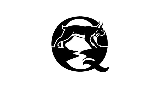 Black and white cougar logo with river design.