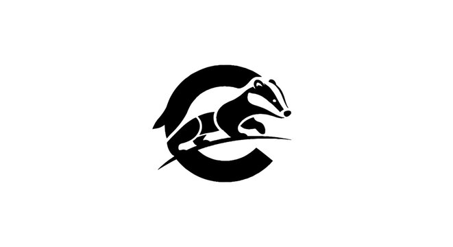 Badger logo design with circular element.