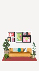 Obraz premium Living room iPhone wallpaper, aesthetic illustration
