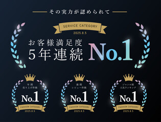 Fototapeta na wymiar 王冠と月桂樹の高級感あるNo.1アワードバッジテンプレート