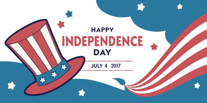 Happy independence day card with uncle sam hat and flag