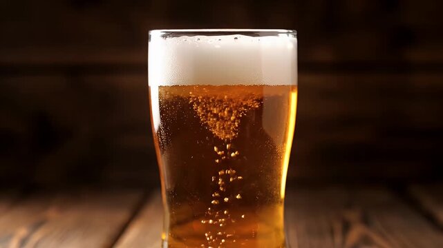 Beer glass with a heart shaped bubble animation inside for romantic celebration and love concepts