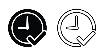 Clock with check mark silhouette a linear icon on a white background silhouette time checkmark © Mama