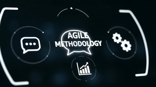 Agile methodology concept shown on a digital interface with a finger touching a screen button icon