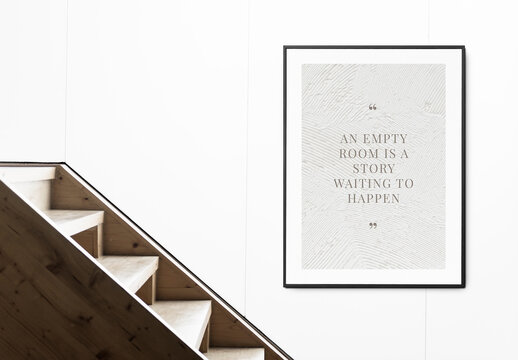 Minimalist Staircase With Motivational Poster Mockup PSD